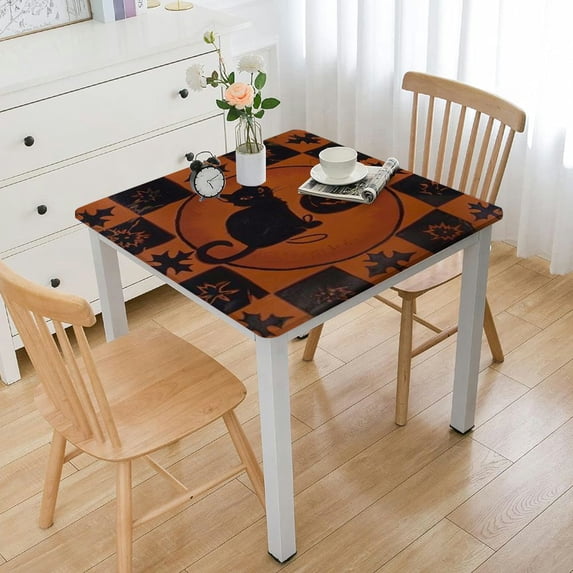 BANET Halloween Tablecloth, Plaid Checkered Table Cloth with Cat and Pumpkin, Orange and Black Tablecloths, Machine Washable Tablecloth Rectangle for Dinner Party Decoration white