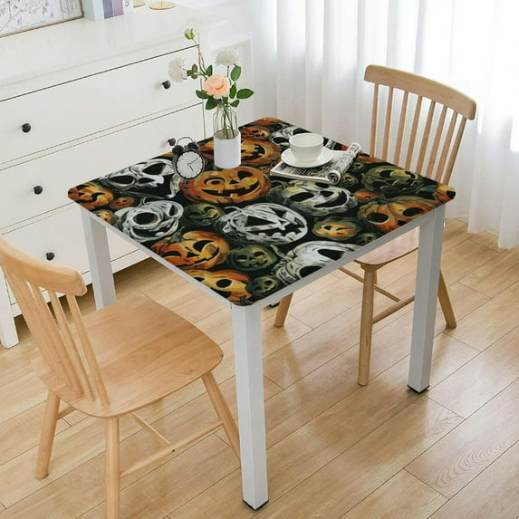 BANET Halloween Tablecloth Square Tablecloth, Fall Yellow Pumpkin White Table Cloth, Washable Wipeable Reusable Fabric Circle Table Cover for Picnic Outdoor Camping Home Party Decor White