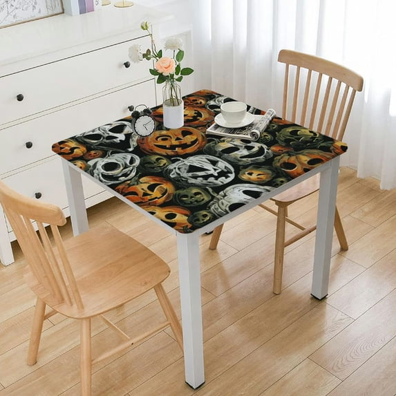 BANET Halloween Tablecloth Square Tablecloth, Fall Yellow Pumpkin White Table Cloth, Washable Wipeable Reusable Fabric Circle Table Cover for Picnic Outdoor Camping Home Party Decor White