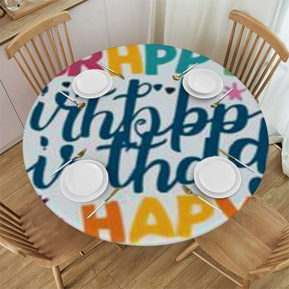 BANET Happy Birthday Round Tablecloth Birthday Table Cover Colorful Cake and Balloons Birthday Tablecloths Resistant Circle Table Cover for Birthday Party Kitchen Dining Room Outdoor Décor 31"-35