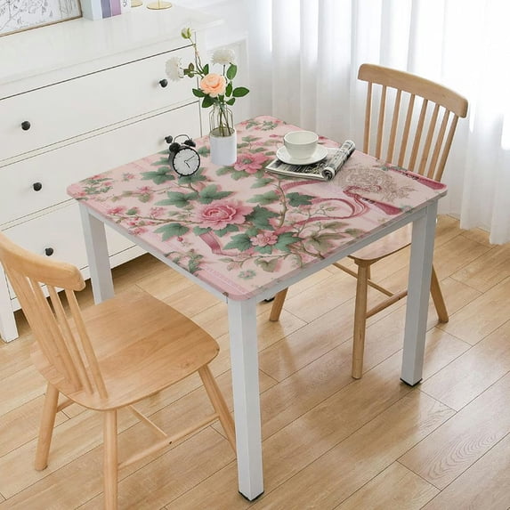 BANET Happy Mother's Day Tablecloth, Pink Floral Table Cloth, Spring Flower Table Cover for Outdoor, Waterproof Tablecloth Party Kitchen Dinning Table Decor White
