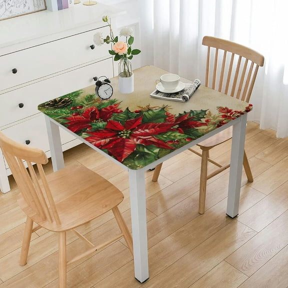 BANET Happy New Year Tablecloth Washable Table Cloth Rectangular,Xmas Theme Table Cover Dining Table,Outdoor Tablecloth White