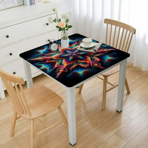 BANET Hippie Peace Art Tablecloths Peace Sign Artwork Table Cloth for Buffet Banquet Restaurant Colorful Table Cover Tabletop Collection Dining Room Kitchen Decor Square White