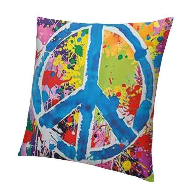 Hippie Sign Square Throw Pillow Covers, Rainbow Paint Splatter