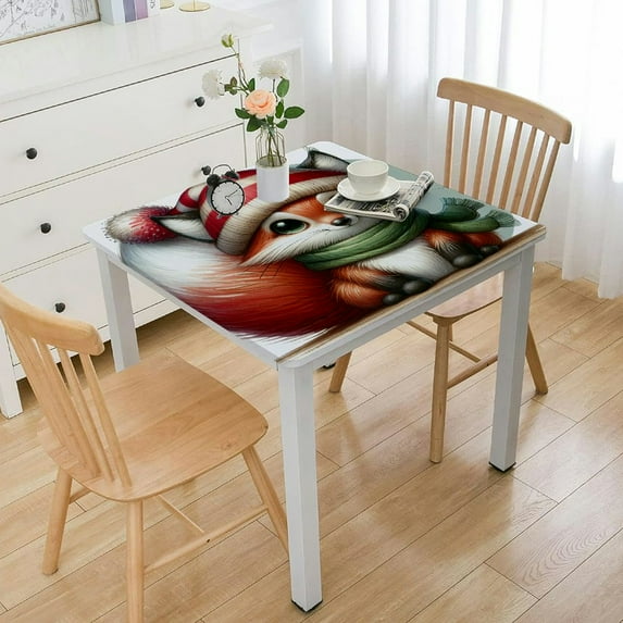 BANET Holiday Forest Friends Cottage Style Flannel Back Vinyl Christmas Tablecloth White