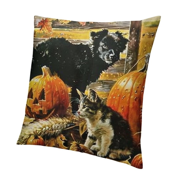 BANET Hopyeer Fall Farm Animals Pillow Covers Adorable Pet Dog Cat Kitten Big Rooster Squirrel with Autumn Harvest Pumpkin Flower  Throw Pillow Case Decor Farmhouse Couch Car 12x12in