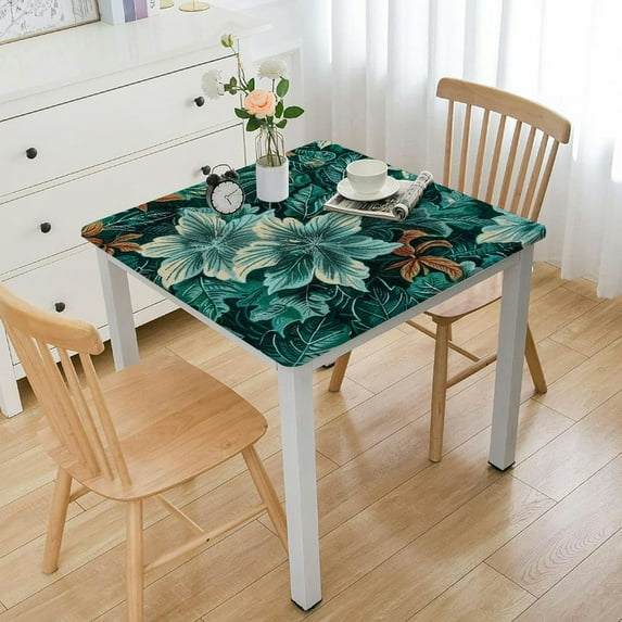 BANET Hunter Green Vinyl Christmas Tablecloth with Flannel Backing, and Holly Damask Look Vinyl Flannel Back Tablecloth white