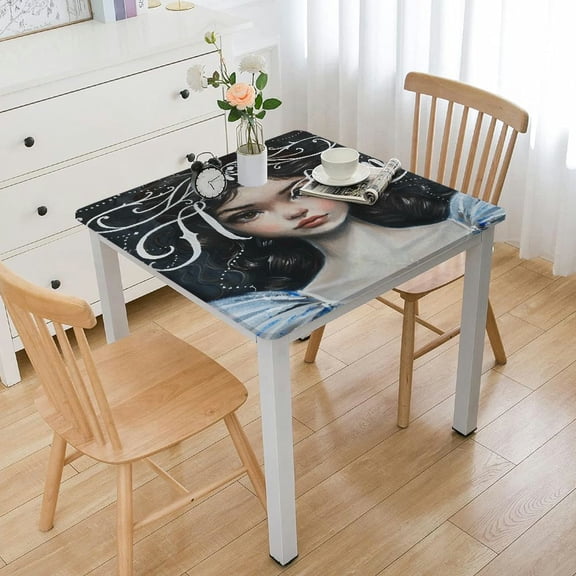 BANET I am a Elastic Edged Polyester Fitted Table Cover, Girlish Feminine Quote Theme Print Fitted Square Tablecloth, Fit Square Table for Banquet White