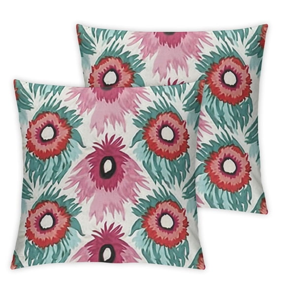 BANET Ikat Throw Pillow Cover Set of 2, Ornate Ikat Traditional Motifs Patterns Design Indigenous, Decorative Square Covers for Couch Bed & Sofa,Turquoise White Pink 20x20in
