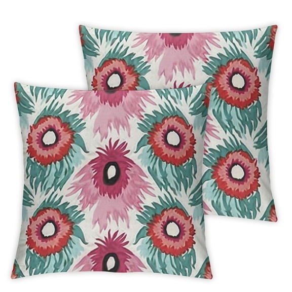 BANET Ikat Throw Pillow Cover Set of 2, Ornate Ikat Traditional Motifs Patterns Design Indigenous, Decorative Square Covers for Couch Bed & Sofa,Turquoise White Pink 20x20in