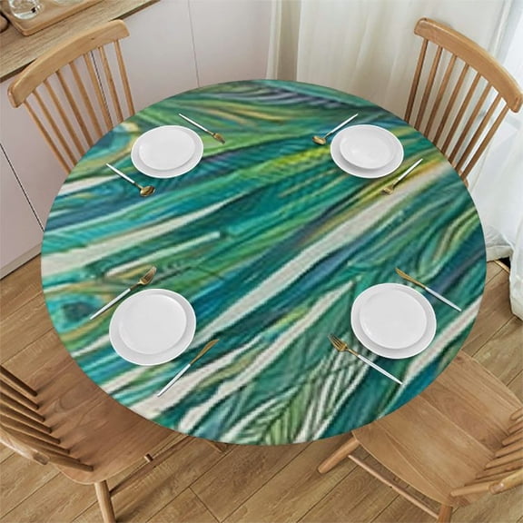 BANET Indoor Outdoor Tabletop for Spring Summer Decorations, and Dinner Parties - Stain and Water Resistant, Palm Leaves Dream, Tablecloth 31"-35