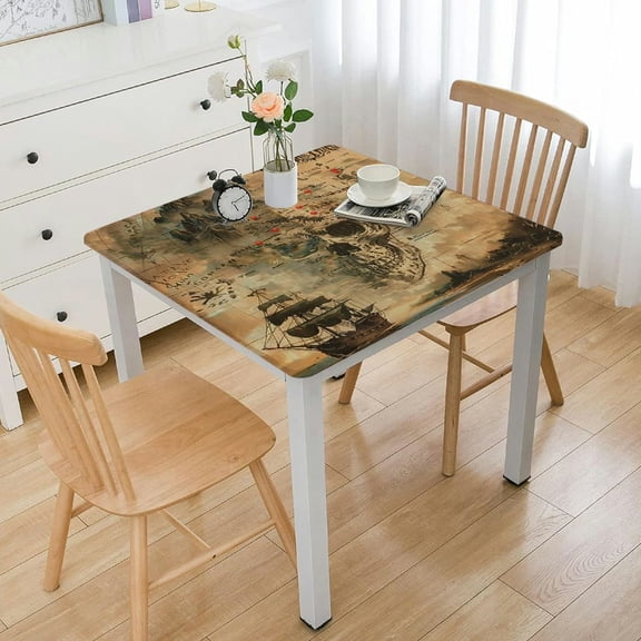 BANET Island Map Tablecloth, Super Detailed Grungy Rustic Secret Sea History Theme, Dining Room Kitchen Rectangular Table Cover White