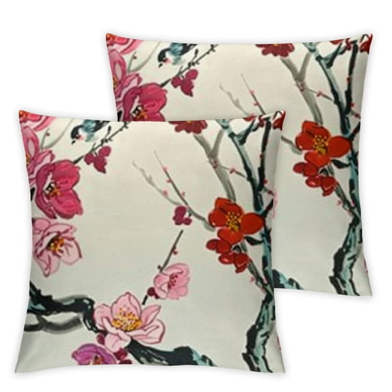 BANET Japanese Cherry Blossom , Throw Pillow Cases Pillowcases Set of 2 for Home Decorative Sofa 18x18in