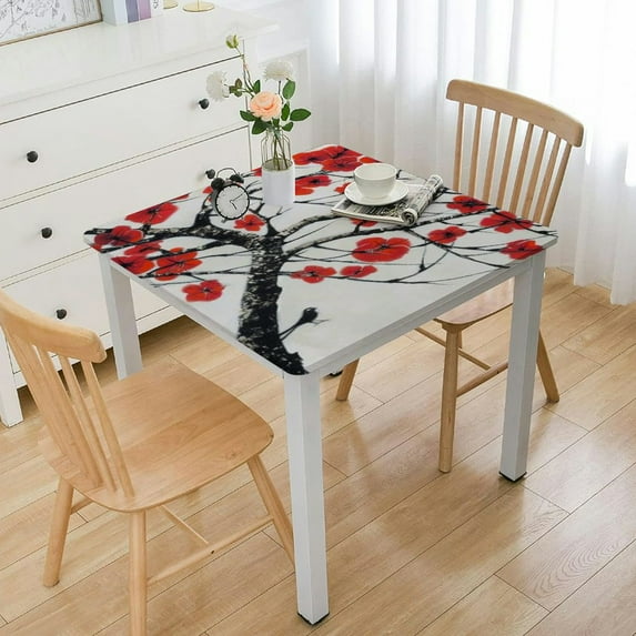 BANET Japanese Cherry Tree Printed Square Tablecloth Polyester Waterproof Table Cover Washable Decor Table Cloth for Dining Room Party white