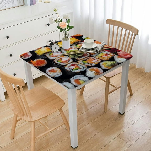 BANET Japanese Tablecloth, Sushi South East Artwork, Rectangular Table Cover for Dining Room Kitchen Decor White