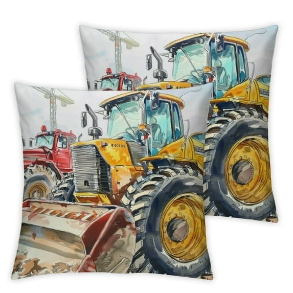 BANET Retro Truck Pillowcases For Home Sofa Couch, Machinery Construction Vehicle Cushion , Throw Pillowcases, Set of 2 22x22in