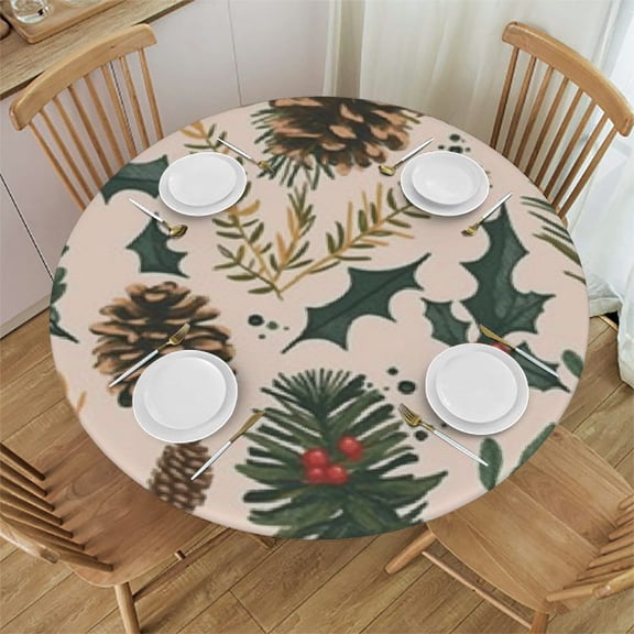 BANET Knitted Christmas Snowflake Round Table Cloth Pink Green Polyester Tablecloth Waterproof Tablecloth Dinning Table Cover for Indoor Outdoor Party Picnic 42"-46