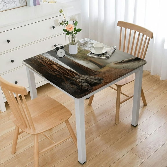 BANET Landscape Tablecloth, with Serene Giant Tree Body in The Foggy Mist Woodland Print, Dining Room Kitchen Rectangular Table Cover White