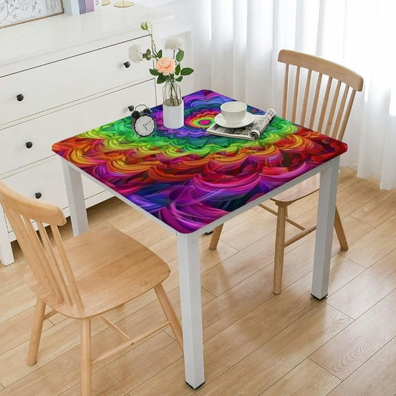 BANET Large Rectangle Table Waterproof Wipeable Table Cloth for Party Decoration, Polyester Fabric Printed Table Cover Dining Table Multicolor white