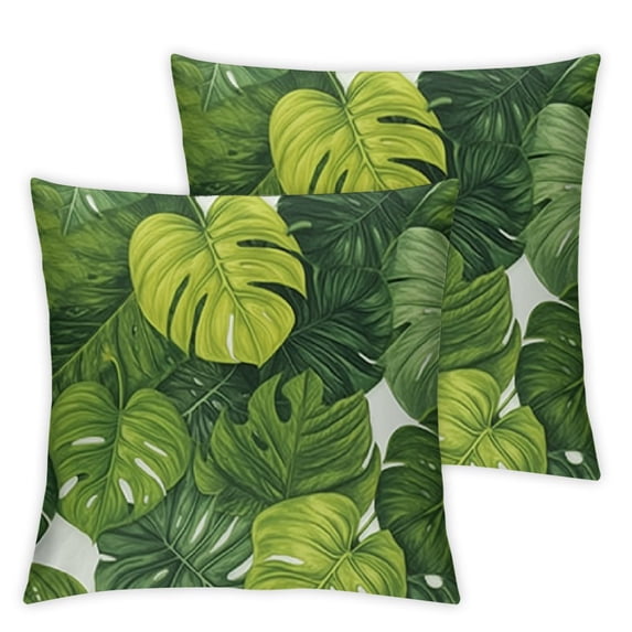 BANET Leaf Throw Pillow Cover Set of 2, Tropical Jungle Leaves Palm Mango Tree Wild Leaves Art Print, Decorative Square Covers for Couch Bed & Sofa,Pale Green and White 22x22in