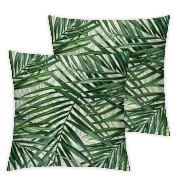 BANET Leaf Throw Pillow Cover Set of 2, Watercolor Fern Palm Tree Leaves Rainforest Vegetation Freshness Jungle, Decorative Square Covers for Couch Bed & Sofa, Dark Green and White 18x18in