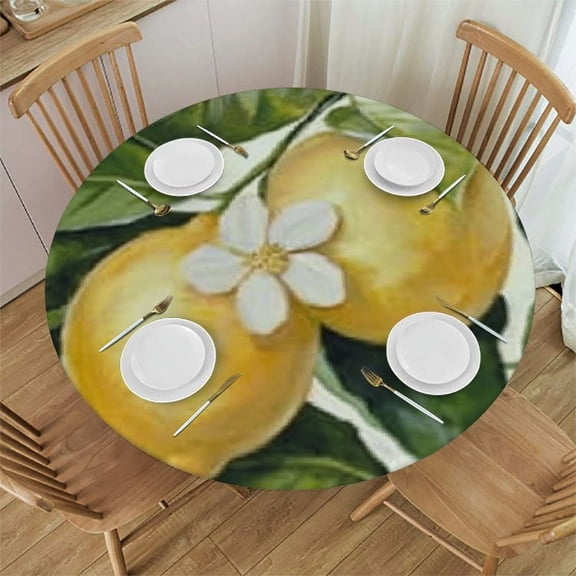 BANET Lemon Round Tablecloth Waterproof Fabric Table Cover Washable  Table Cloth for Kitchen Dining Room Party Picnic 31"-35