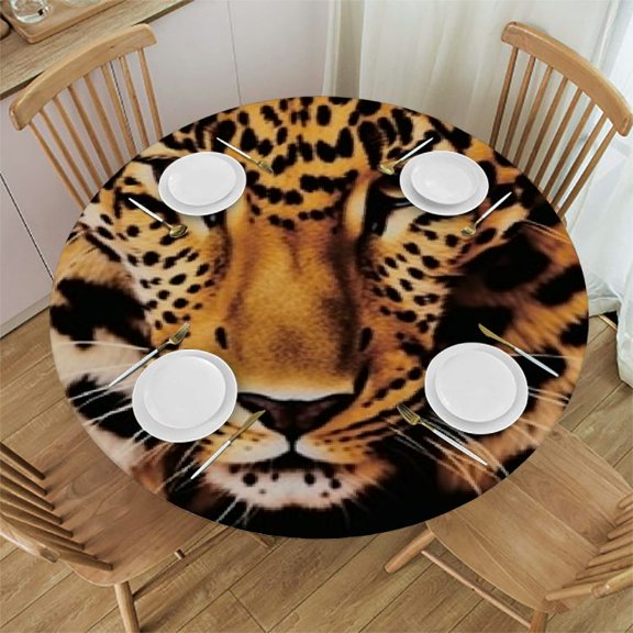 BANET Leopard Animal Round Tablecloth ,WashableTable Cloth Decorative Table Cover for Dining Table Camping 31"-35