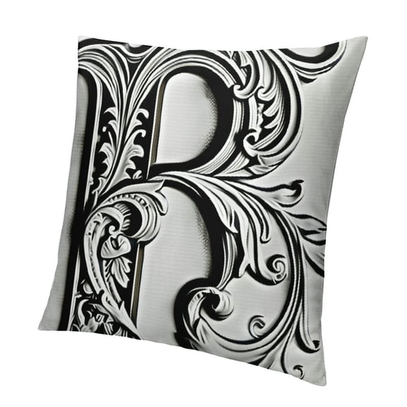 BANET Letter P Throw Pillow Cushion Cover, Essence Blooms Letters Baroque Inspired Initials Design Print, Decorative Square Accent Pillow Case 12x12in