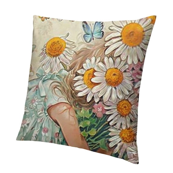 BANET Light Blue Throw Pillow Covers Outdoor Spring Summer Decorative Cushion Cases Home Décor Decorations for Patio Couch Chair Sofa,Daisy Floral Gnomes White