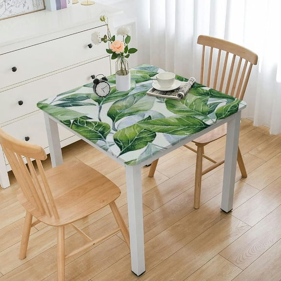 BANET Light Green Square Tablecloth - Leaves Print Table Cloths Botanical Foliage Table Cover Decorative for Picnic Party Holiday Home 46*46