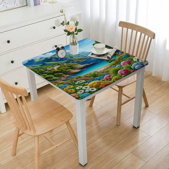 BANET Linen Rectangle Tablecloth Ocean Coastal Seaside Scene Capri Island Blue Sky Clouds Table Cloth Washable Dust-Proof Table Cover for Dining/Buffet/Parties/Weddings/Banquet