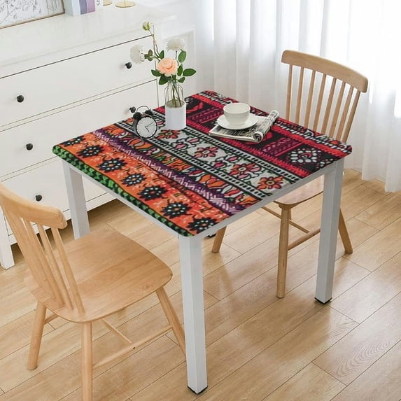 BANET Linen Textured Table Cloth, Striped Printed Boho Style Rectangle Table Cover for Thanksgiving Dinner, Decorative Tablecloth for Dining Table white