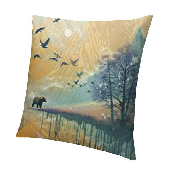 BANET Living Room Sofa Decorative Pillow Cover, Double-Sided Printed Pattern, Nordic Style Abstract Geometry Orange Cushion Cover, Bedroom Bed Pillowcase White