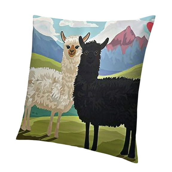 BANET  Llama Pillow Sham, Alpacas in Love in The Mountains Argentina Fauna Animals with Contrasting Colors, Decorative Standard Queen Size Printed Pillowcase White