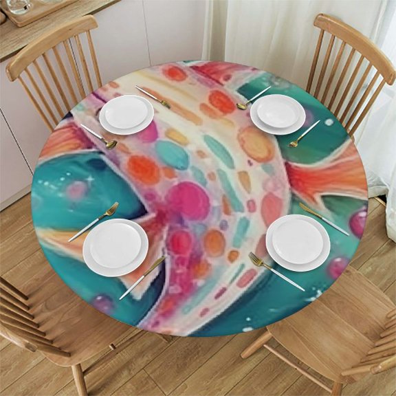BANET Lovely Dolphins Pattern Tablecloth for Holiday Birthday Party Table Decor, Waterproof Outdoor Table Cloth Round Tables for Dining Room Banquet Farmhouse Tablecloths 46"-50