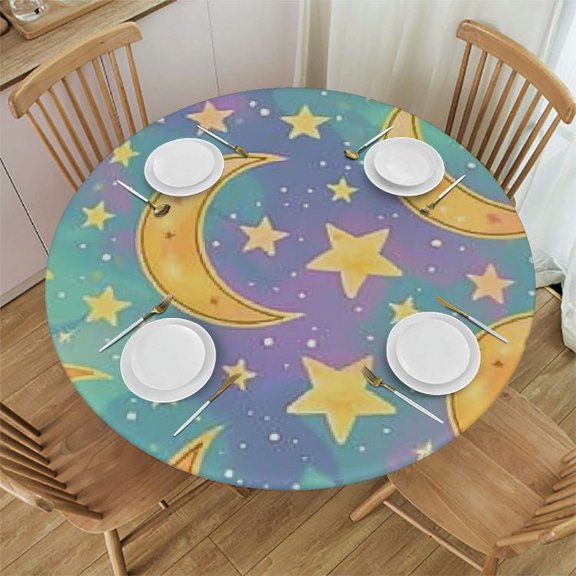 BANET Magic Crescent Moons Table Cloth Abstract Waterproof Round Tablecloth Washable Table Cover for Kitchen Outdoor Party Wedding 42"-46