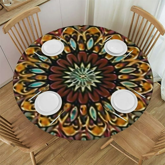 BANET Mandala Boho Round Tablecloth Colorful Bohemia Mandala Table Cloth Rustic Farmhouse Vintage Polyester Table Cover Decorative for Indoor Outdoor Kitchen Dining Party 46"-50