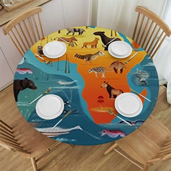 BANET Map Decorations, Water-Proof Tablecloth, Animal Map of The World for and Kids, Birthday Holiday Fabric Tablecloth, 31"-35