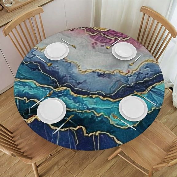 BANET Marble Cloth Stone Wavy Textures Gold Foil Luxury Art Round Tablecloth for Dining Room, Party, Banquet 46"-50