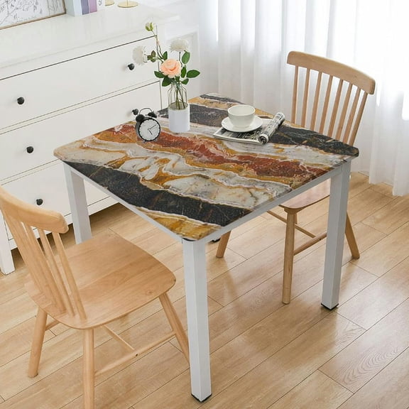 BANET Marble Tablecloth - Square Table Cloth Restaurant Onyx Marble Motif Travertine Mineral Formed Watercolor Ink Textured Illustration Easy to Clean Multicolor White