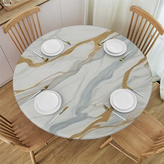 BANET Marble Texture Tablecloth with Elastic Edge, Round Table Cloth Washable Reusable Table Cover for Kitchen Dining Party Picnic, Medium 31"-35