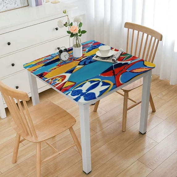 BANET Mexican Talavera Tablecloth Square, Durable Table Cover for Kitchen Dining Room, Holiday Tablecloth for Party Dinner white