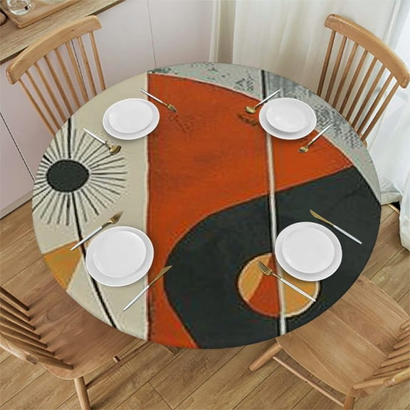 BANET Mid Century Grey Tablecloth,Vintage Style Modern Atomic Stars Pattern Table Cloth for Home Kitchen Dining Room Holiday Picnic Party Outdoor Indoor, Round 54"-58