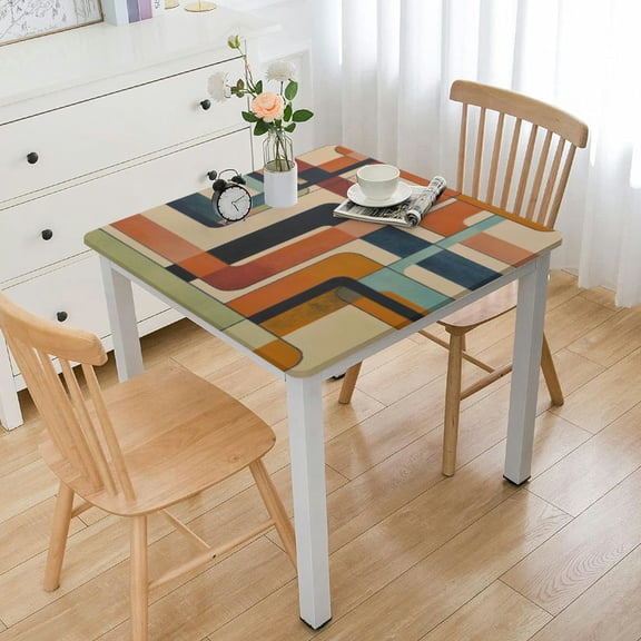 BANET  Mid Century Modern Style Tablecloth, Square Design Table Cover, Water Resistant Wipeable Tablecloths for Kitchen Dinning Room Decor Square white