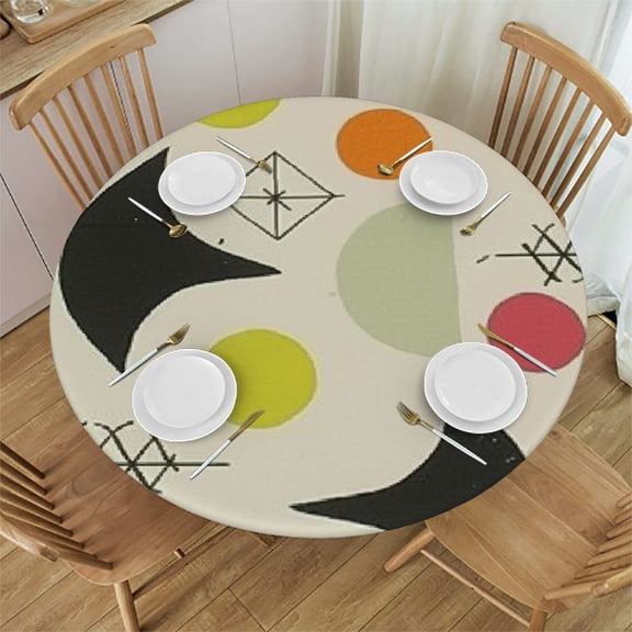 BANET Mid Century Modern Tablecloth,  Vintage Style Atomic Science Background Vintage Atomic Stars Pattern Table Cloth for Home Kitchen Dining Room Holiday Picnic Party, Round 31"-35
