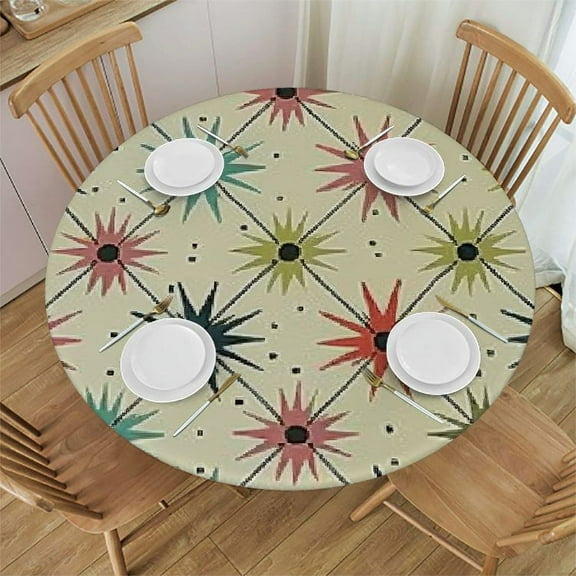 BANET Mid Century Tablecloth, Abstract Geometric Retro Atomic Star Pattern Table Cloth for Holiday Home Picnic Party Outdoor Indoor Wedding Buffet Parties Camping, Round 31"-35
