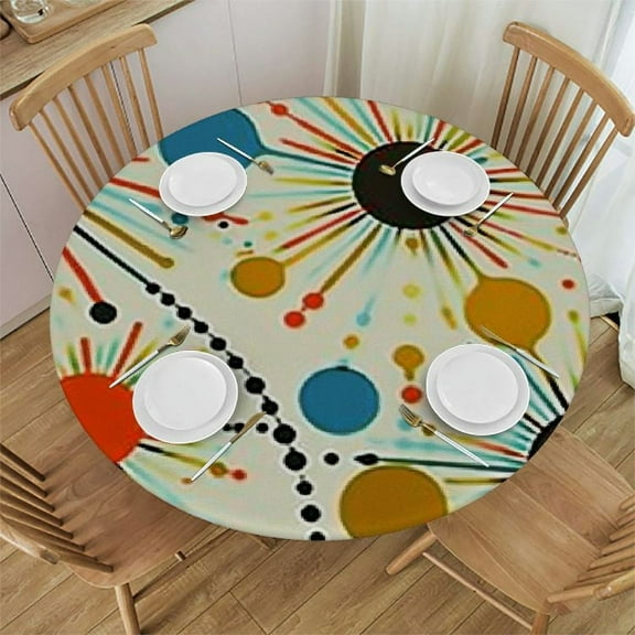 BANET  Mid Century Tablecloth, Modern Atomic Retro Colors Abstract Geometric Table Cloth for Indoor Outdoor Party Picnic Dining Room Kitchen Table Cover Home Decoration, Round 46"-50