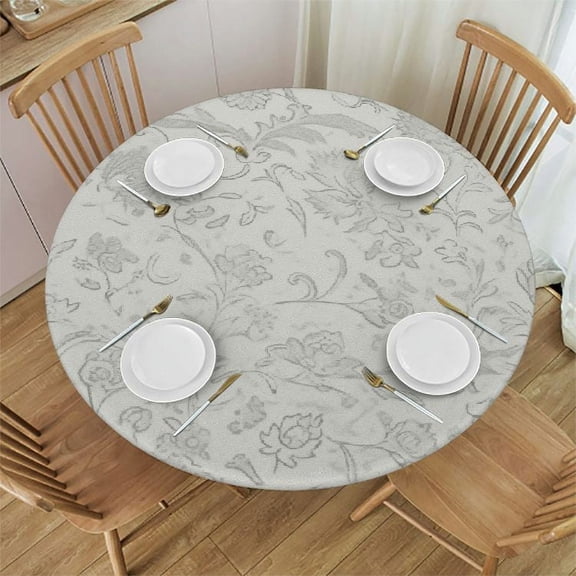 BANET Modern Boho Tablecover Beige Vintage Coffee Table Cloths Floral Jacquard Washable Tablecloths Round Table Clothes Mexican Table Clothes for Kitchen Dining Table Home Decoration 42"-46