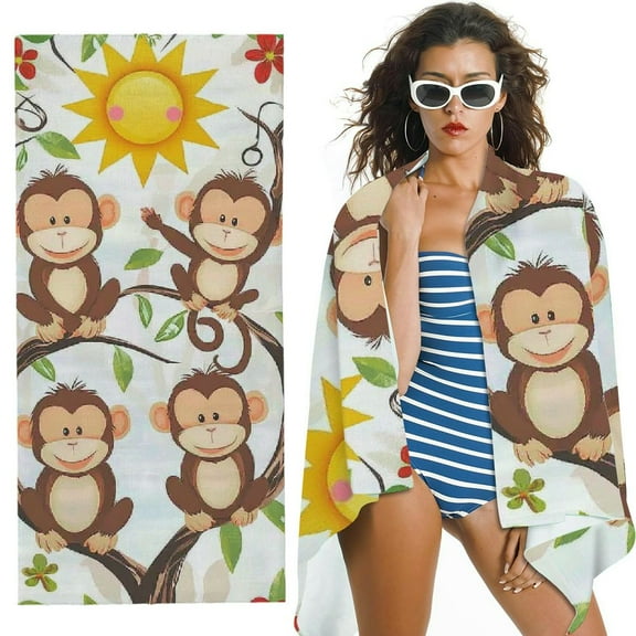 BANET Monkey Beach Towel for Adult Kids, Bath Towels for Travel,Swim, Pool for Women Girls Men Kids Adults 30x60in