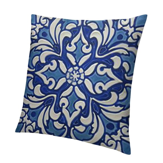 BANET  Moroccan Tile Pillow Cover Traditional Floral Cobalt Blue Waist Lumbar Throw Pillow case Cushion Cover for Sofa Home Decorative White